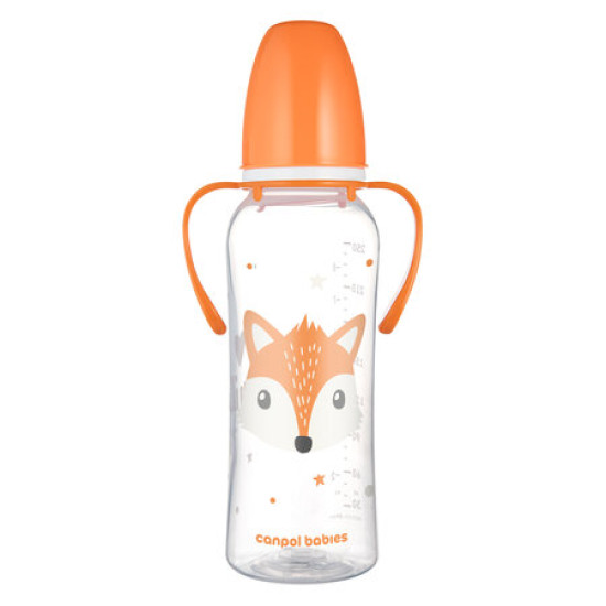 Shishe standarde Canpol babies me qafë të ngushtë dhe doreza 250 ml, portokalli