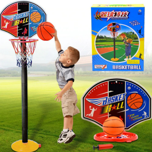 Shportë lodrash për fëmijë, stendë basketbolli e rregullueshme për fëmijë, set super sportiv, top lodrash për fëmijë me pompë fryrëse - 115 cm